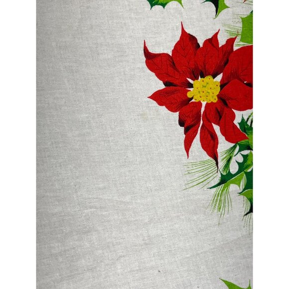 Holiday Tablecloth White Cotton Poinsettia 87x51" Christmas Dining Festive Decor - Picture 7 of 10